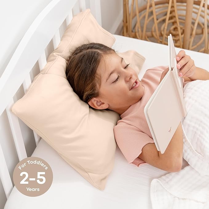 Comfy Cubs Toddler Pillow with Cotton Pillowcase, 13 x 18 in - Travel and Sleep Support for Kids - Lightweight, Breathable Microfiber Fill - Soft and Cozy Small Pillow for Toddlers - Cream