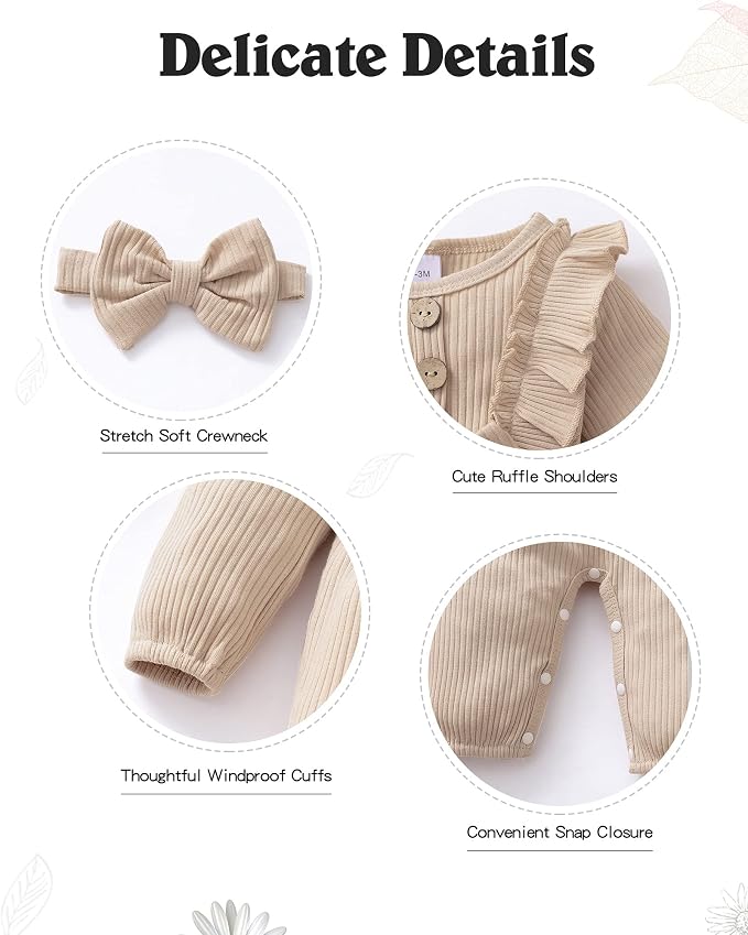 Mioglrie Newborn Baby Girl Clothes 1 Piece Infant Fall Winter Romper Outfit | - Image 4