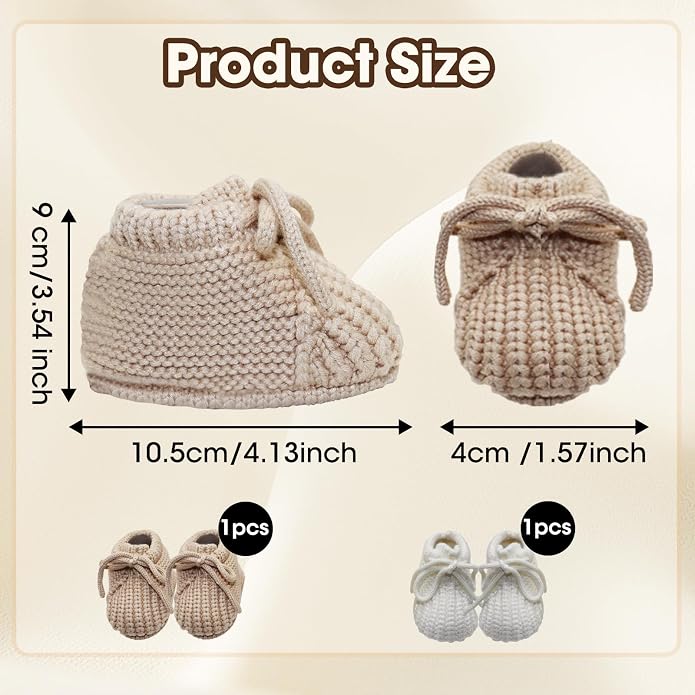 2 Pairs Baby Booties, Newborn First Walkers, Soft Cozy Shoes | Knit Cotton - Image 3