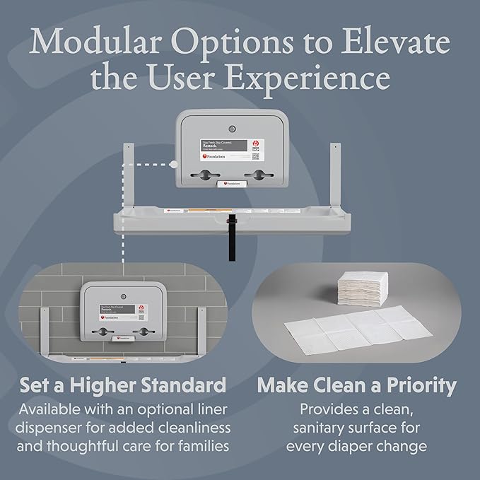 Foundations Elements Horizontal Wall-Mounted Baby Diaper Changing Station, Heavy Duty Stainless Steel Hinge, Oversized Changing Surface, Easy Installation, Gray (300-EH-01)