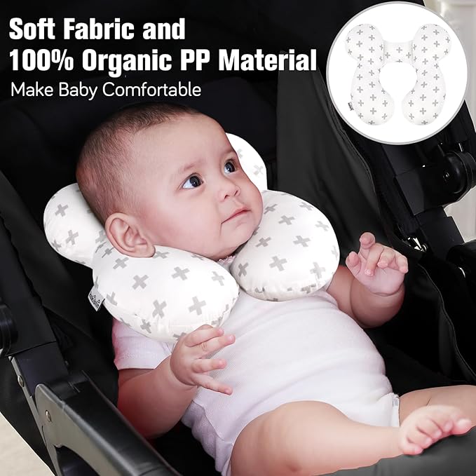 KAKIBLIN Baby Travel Pillow, Baby Neck Pillows for Car Seat, Upgraded Babies Head Pillow, Head and Neck Support Pillow for Car Seat, Pushchair, Travel(Twig)