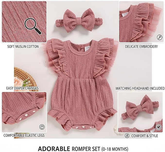 TITKKOP Ruffle Bubble Romper for Baby Girl | One-Piece Shorts Jumpsuit | Summer - Image 6
