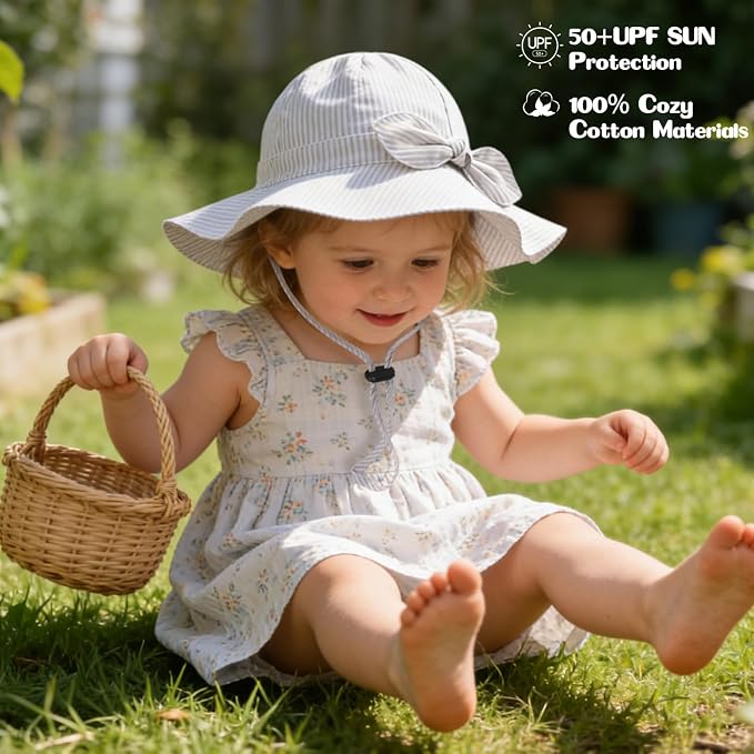 Baby Girl Sun Hat with UPF 50+ Outdoor Adjustable Beach Hat with Wide Brim - Image 4