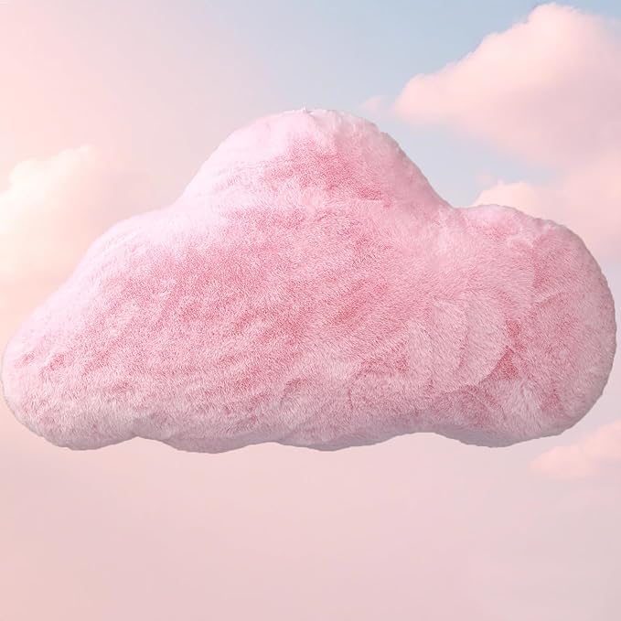YRXRUS Cloud Pillows, Pink Cloud Shaped Pillow, Decorative Throw Pillow Gifts, Cute Plush Room Decor, Fluffy Faux Rabbit Fur 13"x21" Pillows for Living Bedroom Kids Room