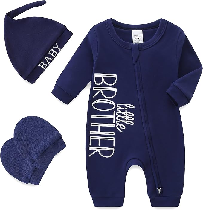 Babymine 100% Cotton 2-Way Zipper Little Brother Newborn Outfit 0-3 Months | by BabymineStartFromTheHeart