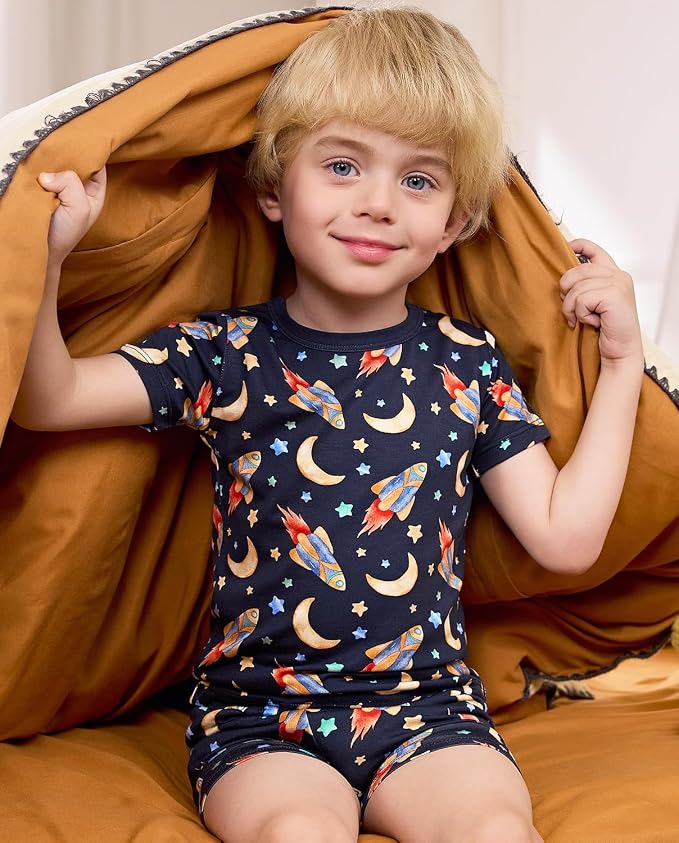 babee Reshinee Bamboo Viscose Toddler Boys Pajamas Set, Short Sleeve Kids - Image 4