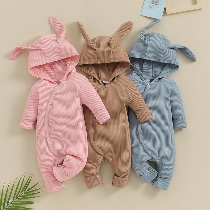 Newborn Baby Boy Girl Romper Easter Outfits Bunny Ear Hoodie Button Onesie - Image 8