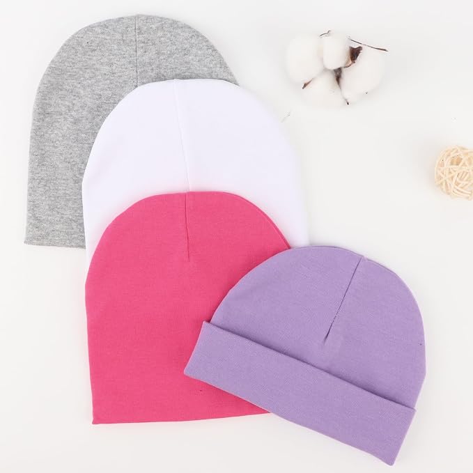 DRESHOW BQUBO 4 Pieces Baby Beanie Newborn Toddler Soft Cute Knit Hat Hospital - Image 5