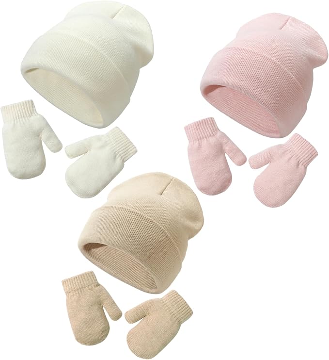 Baby Beanie Hat Gloves Set, Kids Winter Warm Knit Hat by DANMY