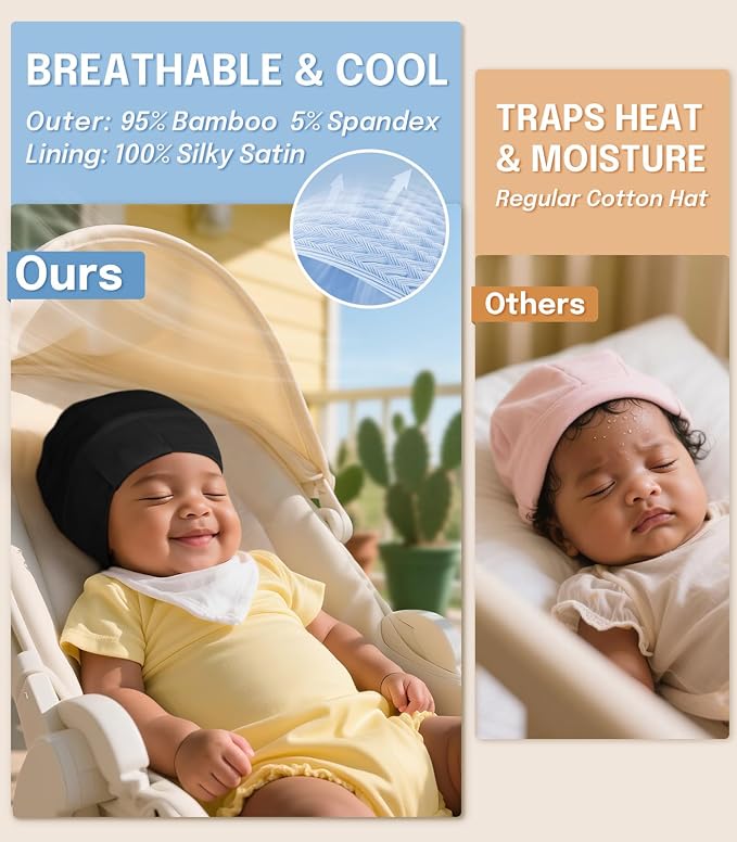 Fittia Baby Bonnet for 0-6 Months, Silky Satin Bonnet for Sleeping, Smooth for - Image 6