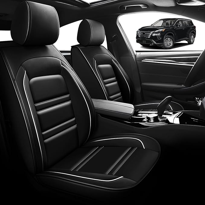 Seat Cover for Nissan Car Rogue 2008-2025 | Car Seat Covers Front Seats, Waterproof Seat Protectors, Automotive Front Seat Covers (Front Seat, Black&White Line)