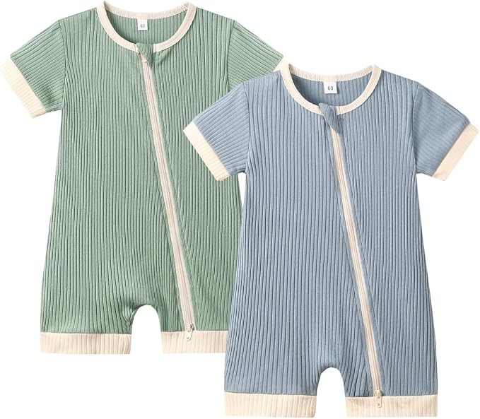 Bafeicao Unisex Baby Boy Girl 2/3 Pack Rompers Short Sleeve | 2 Way Zipper by Bafeicao