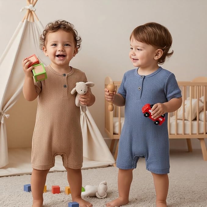 Bafeicao Baby Boy Girl 2/3 Pack Solid Romper Ribbed Short/Long Sleeve | - Image 2