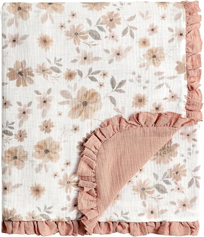CREVENT 40''X40'' 100% Organic Floral Cotton Muslin Baby Blanket by CREVENT