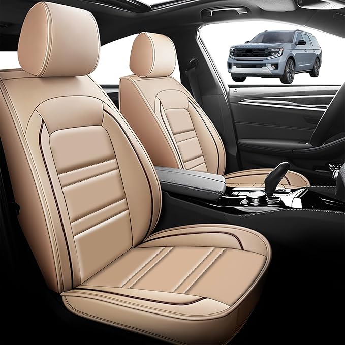 Car Seat Covers for Ford Expedition 1997-2025 | Car Seat Covers Front Seats, Waterproof Seat Protectors, Automotive Front Seat Covers (Front Seat, Beige)