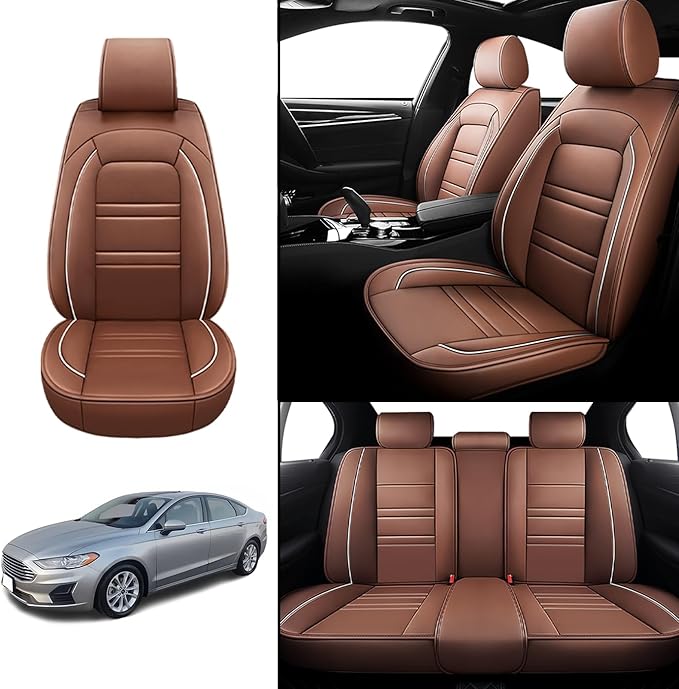 Seat Covers for Ford Fusion 2006-2020 | 5-Seats Leather Seat Covers, Easy to Install Automotive Seat Covers Full Set (Full Set, Coffee)