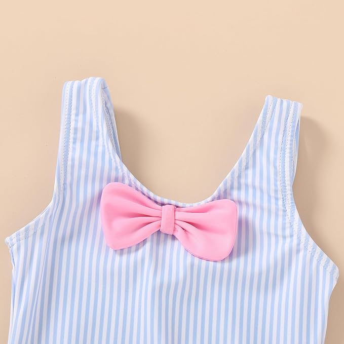 YOUNGER TREE Toddler Swimsuit Girl Cute Stripe One-Piece Ruffle Swimwear Baby Girl Bathing Suits with Bow