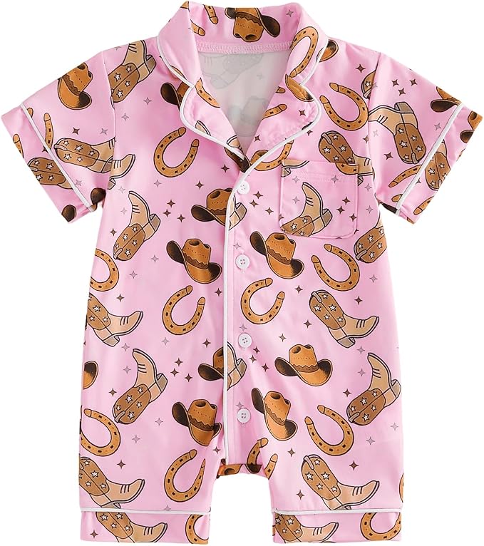 Kuriozud Baby Girl Boy Romper Pajamas Onesie Short Sleeve Button Down Pjs by Kuriozud