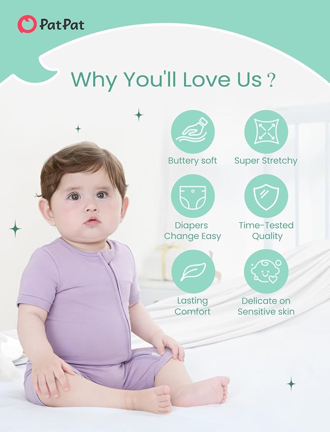 PATPAT Baby Boy and Girl Bamboo Viscose 2-Pack Romper | 2-Way Zipper, Soft and - Image 3