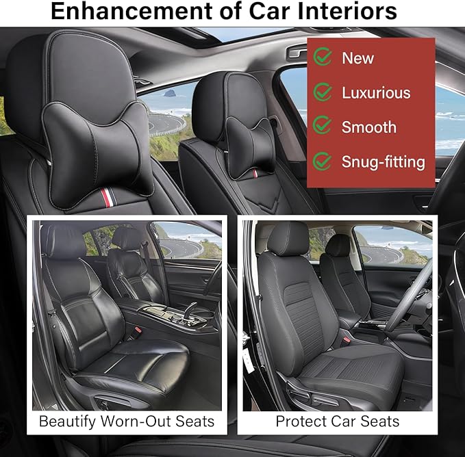 Leather Car Seat Covers Fit for LR Range Rover Evoque 2019-2025, 5 Seater Waterproof and Wear-Resistant Seat Cover Interior Accessories(Full Set with Pillow,Black)