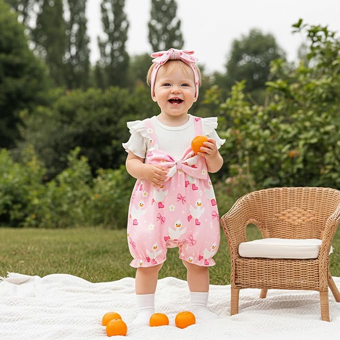 YINGISFITM Newborn Baby Girl Summer Clothes Short Sleeve Bubble Romper Bow - Image 3