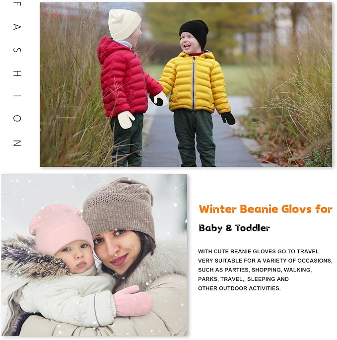 Baby Beanie Hat Gloves Set, Kids Winter Warm Knit Hat - Image 7