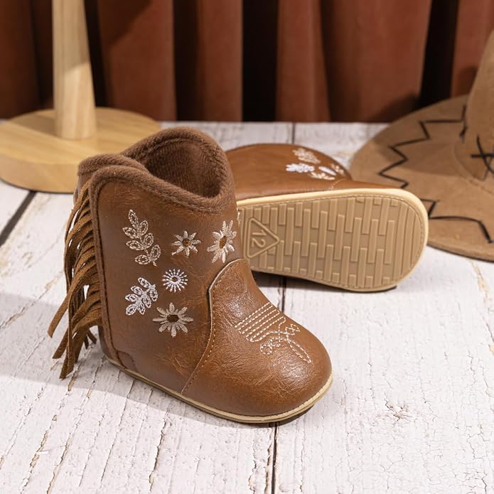 Meckior Baby Girls Cowboy Tassel Boots Side Zipper Moccasins Soft Bottom - Image 5