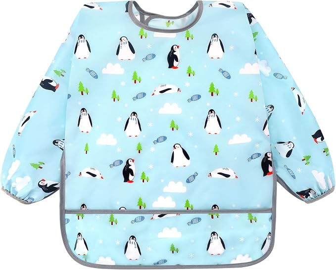 Accmor 4 Pack Long Sleeve Bibs, Baby Smock Waterproof Full Sleeved Bib - Image 9