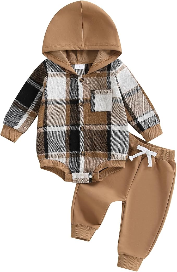 Douhoow Infant Baby Fall Clothes Boy Girl Plaid Hoodie Sweatshirt Romper by DouhoowBabyKidsClothes
