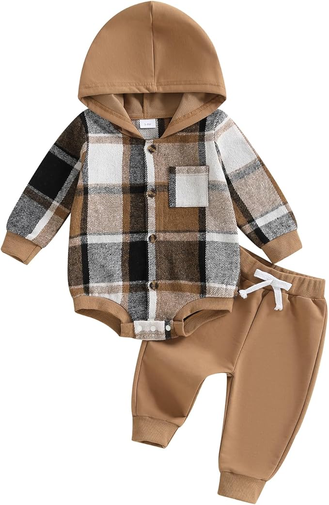 Douhoow Infant Baby Fall Clothes Boy Girl Plaid Hoodie Sweatshirt Romper by DouhoowBabyKidsClothes