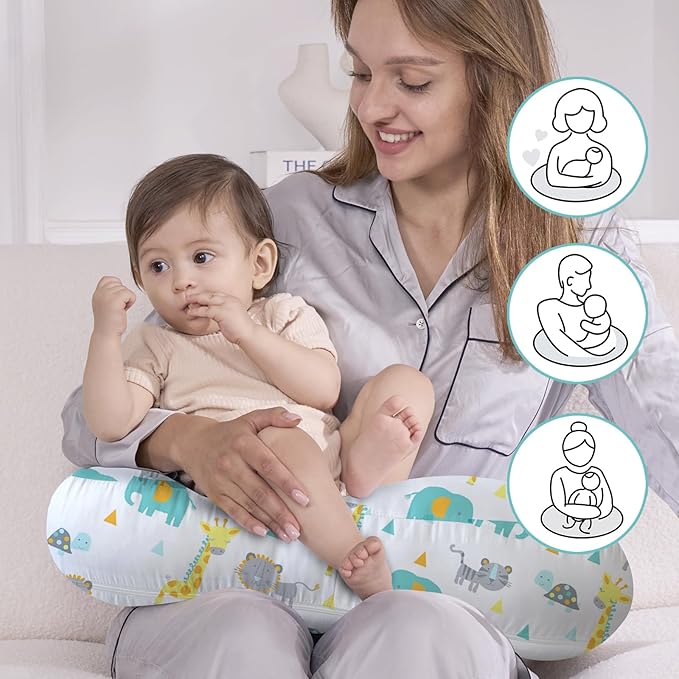 Little Grape Land Nursing Pillow,Upgraded Breast Feeding Pillow for Mom,Breastfeeding & Bottle Feeding for 0–19 Months, Soft Machine Washable Cover with Firm Breathable Filling, Tummy Time,Animals