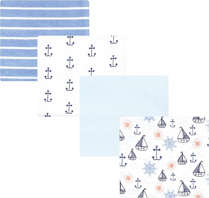 Hudson Baby Cotton Flannel Receiving Blankets 4-Pack, Sunshine And Sailboats by HudsonBaby