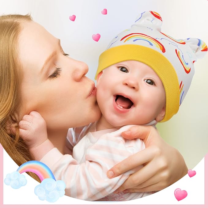 Geyoga 9 Pieces Newborn Baby Hat Bear Ears Infant Caps Baby Boy Girl Toddler - Image 5