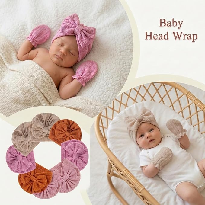 Newborn Baby Girl Hats Mittens Set Cotton - Image 3