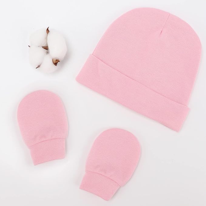 BQUBO Baby Hats and Mittens Infant Cotton Beanie Gloves No Scratch Set Newborn - Image 6