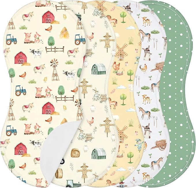 SmoothNovelty 5 Pack Farm Animals Baby Burp Cloths Soft Absorbent Burping Rags by SmoothNovelty