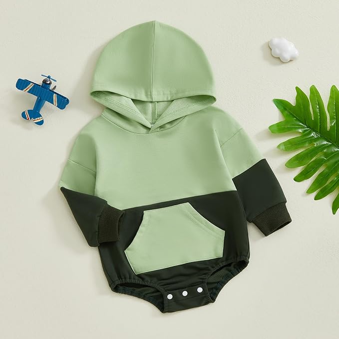 Thorn Tree Newborn Baby Boys Hooded Sweatshirt Long Sleeve Solid Romper Infant - Image 3