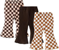 SOBOWO Checkered Baby Girl Flare Pants 3 Pack Toddler Bell Bottoms Plaid Ruffle Leggings Pants Fall Winter Outfits Size 6M-4T