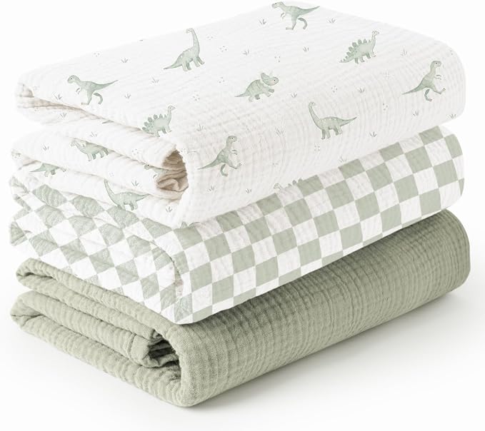 Konssy 3-Pack Muslin Baby Swaddle Blankets, 47 x 47 in Receiving Blankets | by Konssy