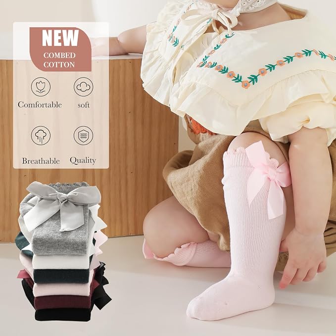 Baby Knee High Socks Newborn Ruffle Bow Socks Infant Long Sock Toddler Girls - Image 2