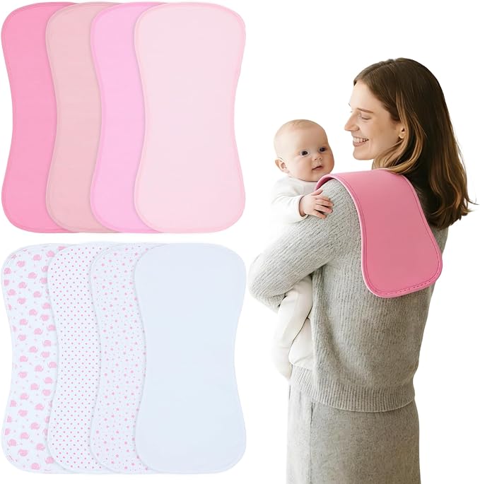 Baby Burp Cloths 8-Pack, Waterproof Burping Cloths, 4-Layer Super Absorbent & by Benoxine