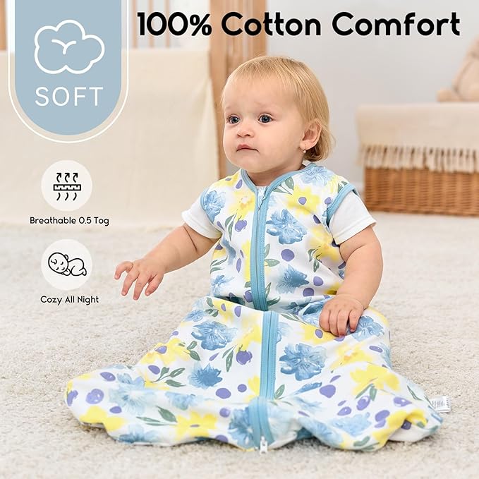Yoofoss Baby Sleep Sack 18-24 Months 0.5 Tog Wearable Blanket for Baby, 3 Pack 100% Organic Cotton Infant Toddler Sleeping Sack 2-Way Zipper Lightweight Sleep Sack