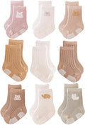 Baby Crew Socks,Grips Combed Cotton Socks Toddler Non-Skid for Girls,Boys Non Slip/Anti Skid 9-Pack