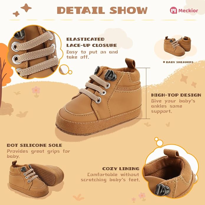 Meckior Toddler Baby Boys Girls High Tops Ankle Sneakers Soft Anti-Slip Sole PU - Image 5