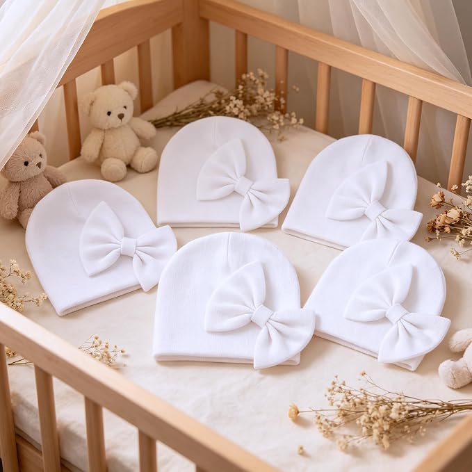 BQUBO Newborn Baby Girls Hats Mittens Set Hospital Hat Beanie Infant Bow Hats - Image 7