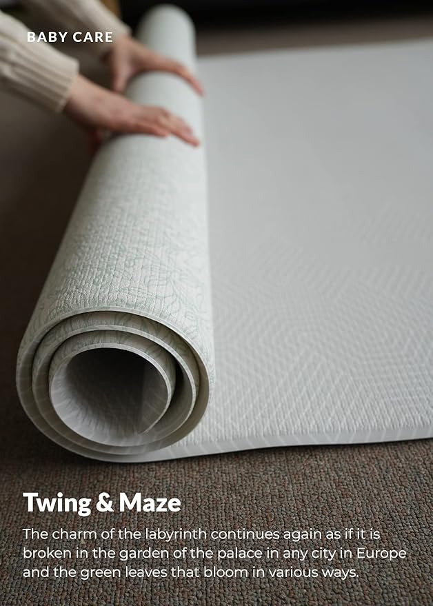 Baby Care Play Mat (Large, Hygge - Twig & Maze) 82'' x 55'' Original One-Piece Reversible Rollable Waterproof Play Mat for Infants, Babies, Toddler, and Kids