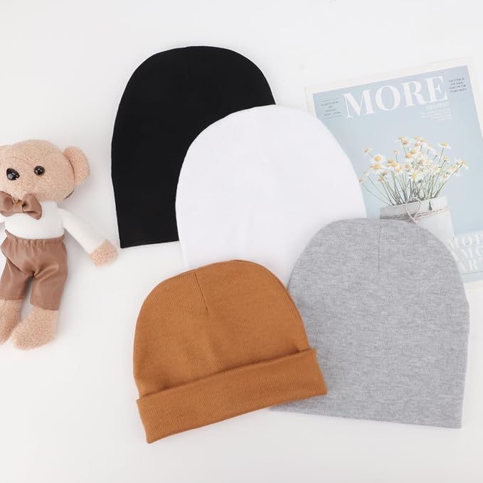 DRESHOW BQUBO 4 Pieces Baby Beanie Newborn Toddler Soft Cute Knit Hat Hospital - Image 6