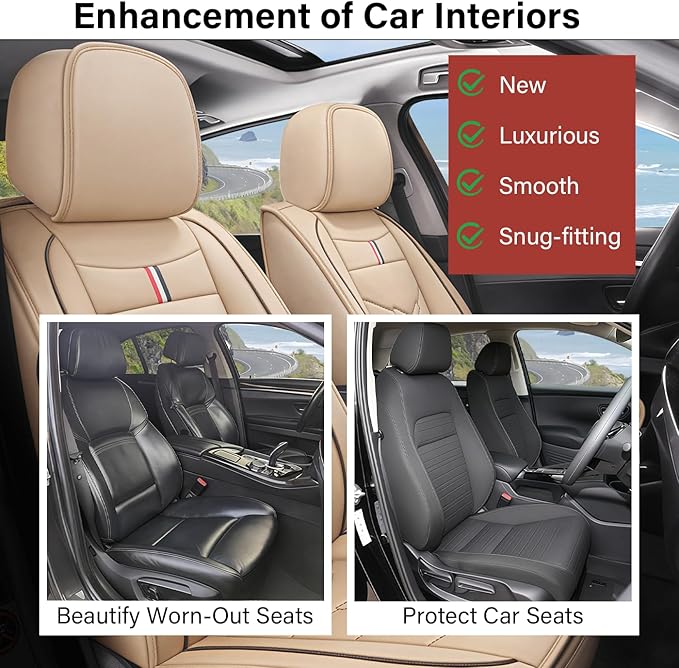 Leather Car Seat Covers Fit for LR Range Rover 2022-2025, 5 Seater Waterproof and Wear-Resistant Seat Cover Interior Accessories(Full Set,Beige)