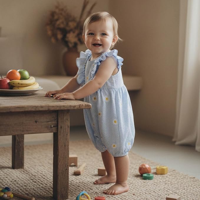 FOCUSNORM Newborn Baby Girl Summer Clothes Daisy Flying Sleeve Jumpsuit Romper - Image 3