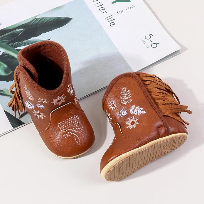 HsdsBebe Baby Boys Girls Western Cowboy Boots Infant Moccasins High Top Booties - Image 4
